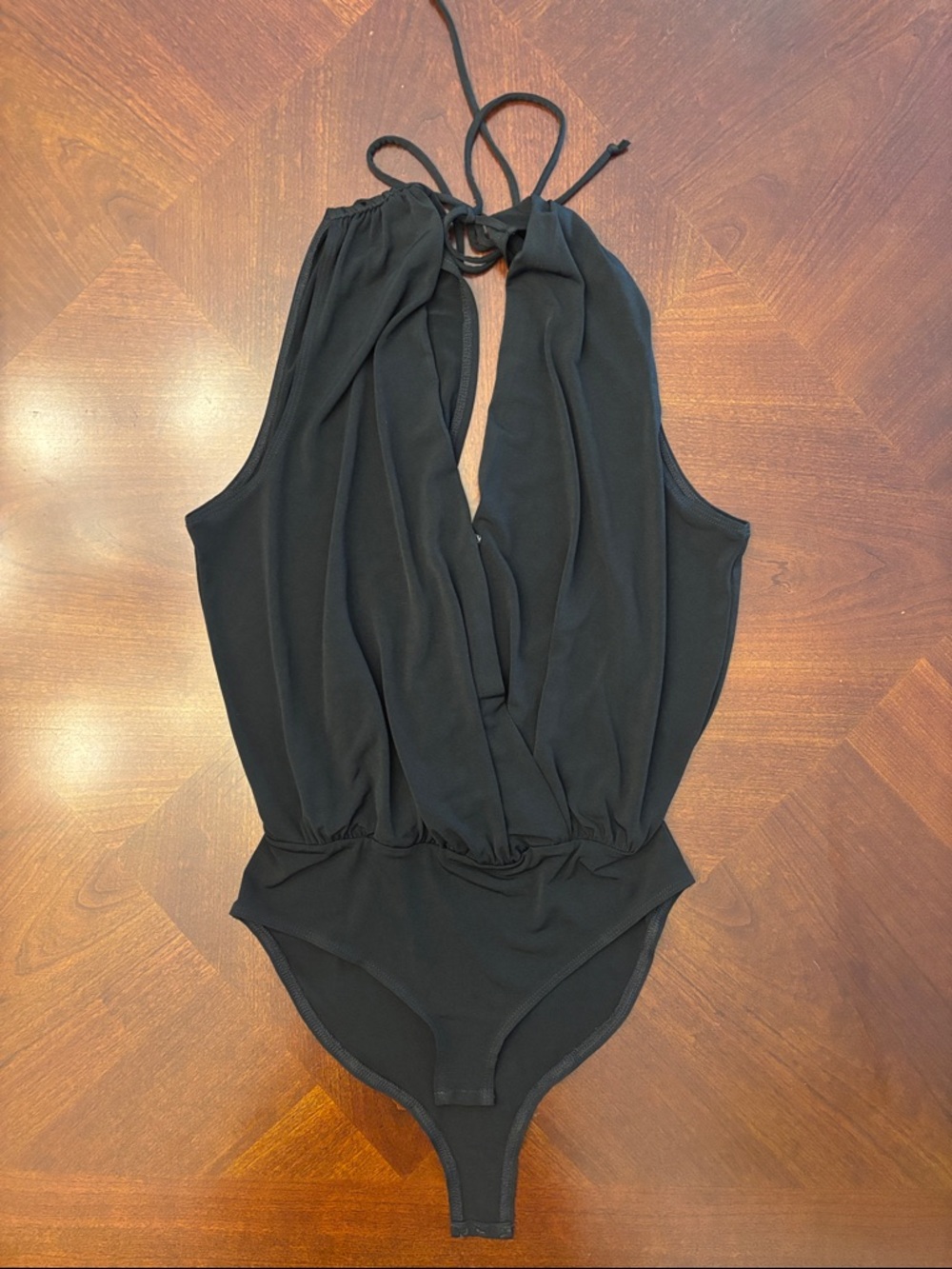 BCBGeneration Black Halter-Style Draped Bodysuit